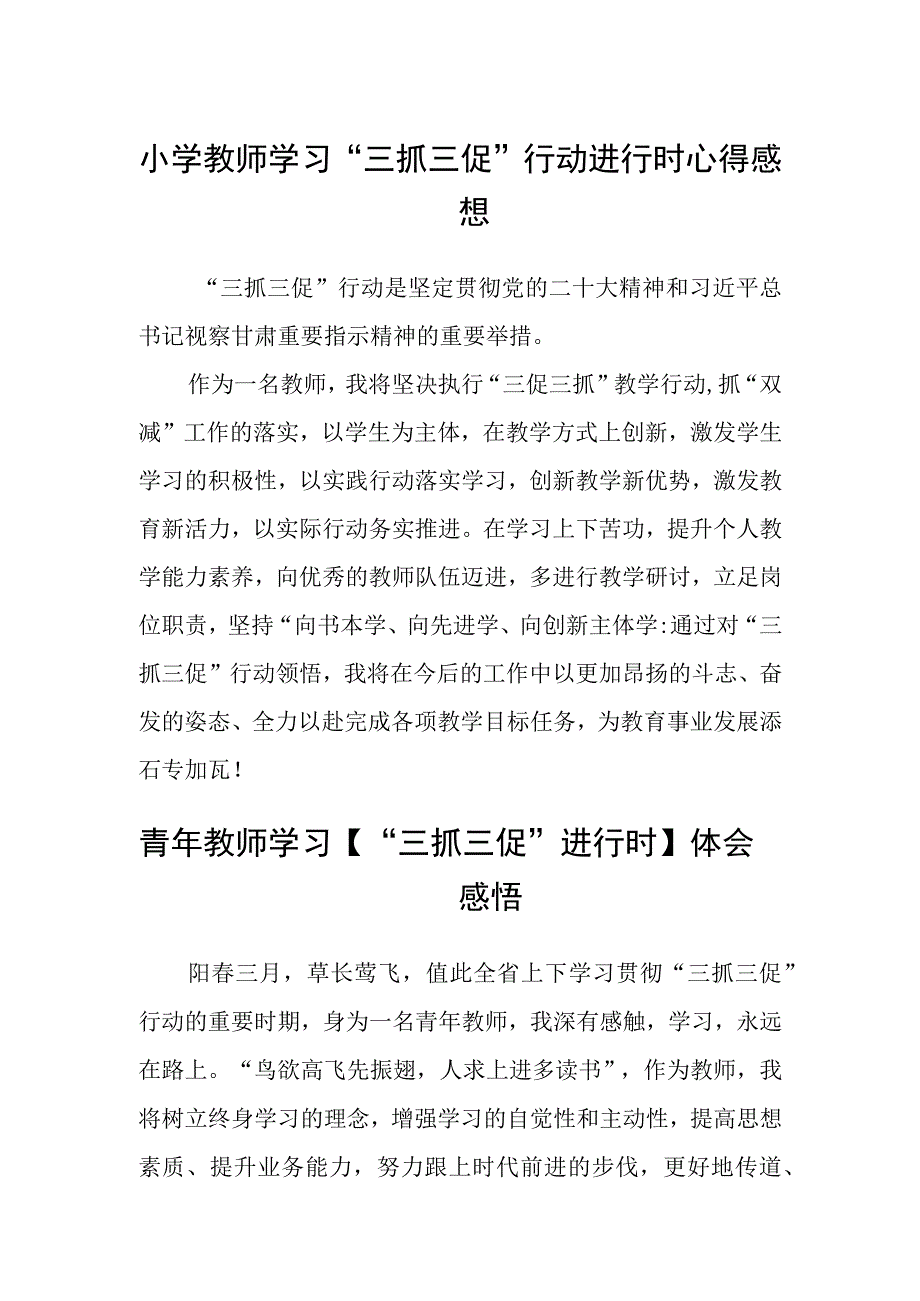 小学教师学习三抓三促行动进行时心得感想精选4篇.docx_第1页