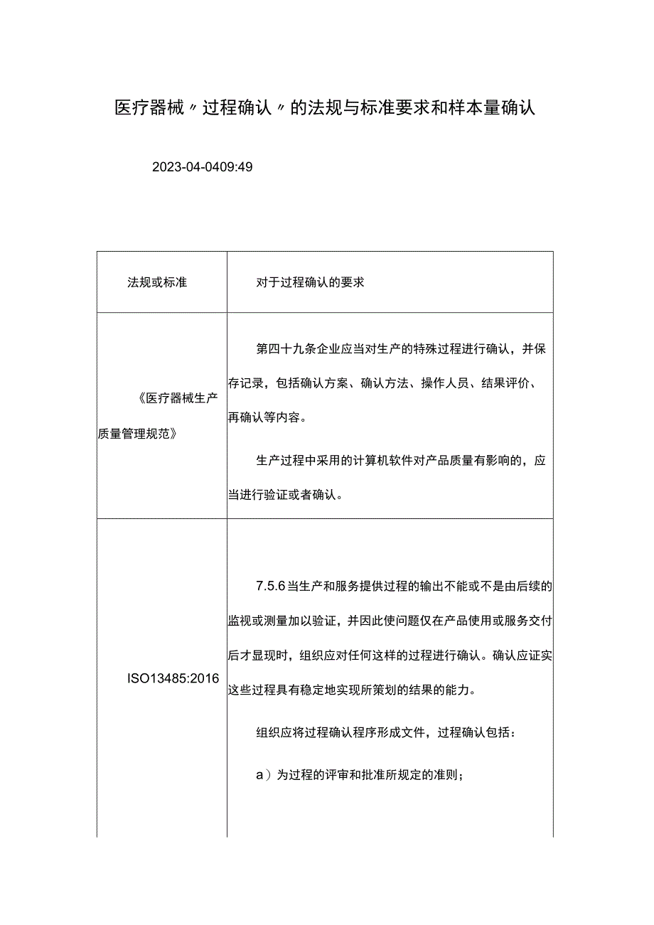 医疗器械“过程确认”的法规与标准要求和样本量确认.docx_第1页