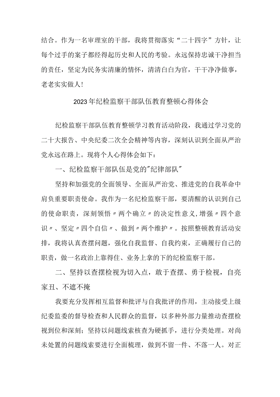 医院纪检工作员2023年纪检监察干部队伍教育整顿个人心得体会 （9份）.docx_第2页