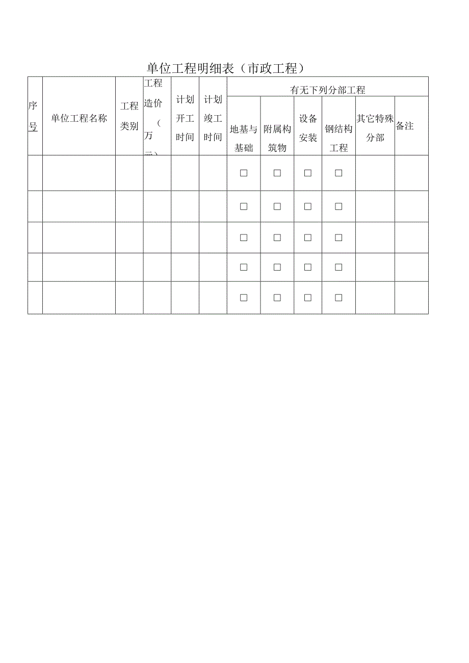 单位工程明细表（市政工程）.docx_第1页