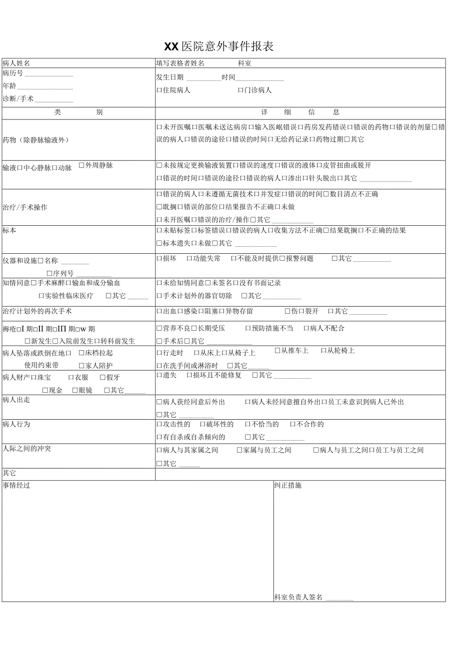 医院意外事件呈报表.docx_第1页