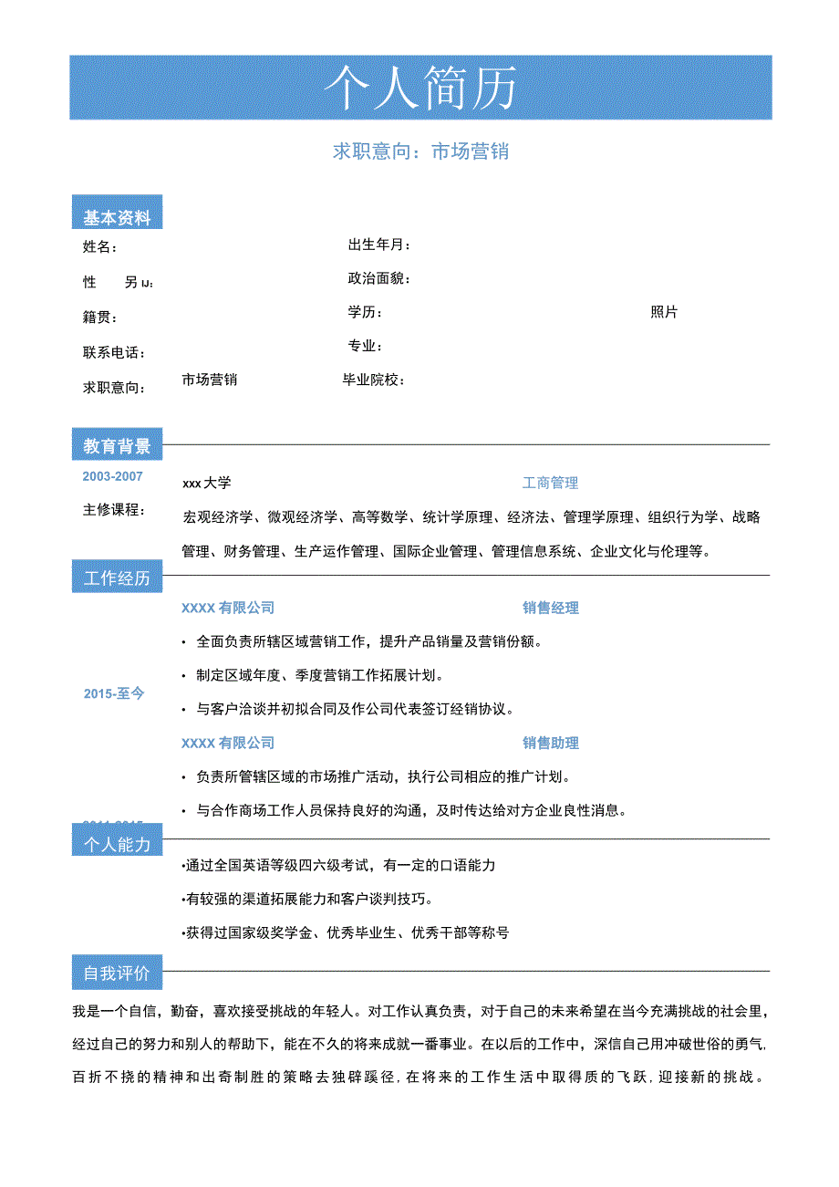 市场营销求职简历模板.docx_第1页