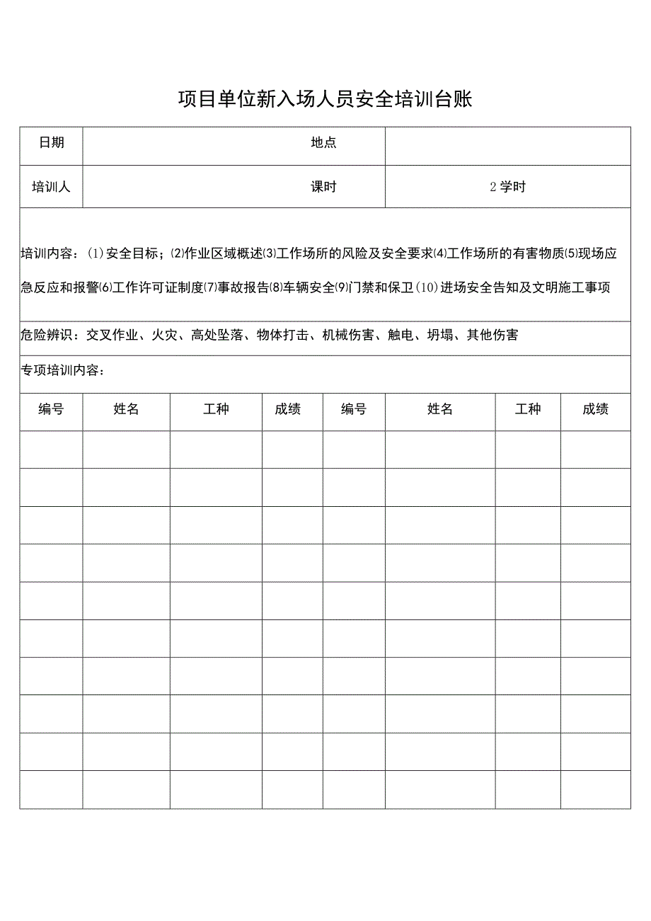 工程新入场人员安全培训台账.docx_第1页