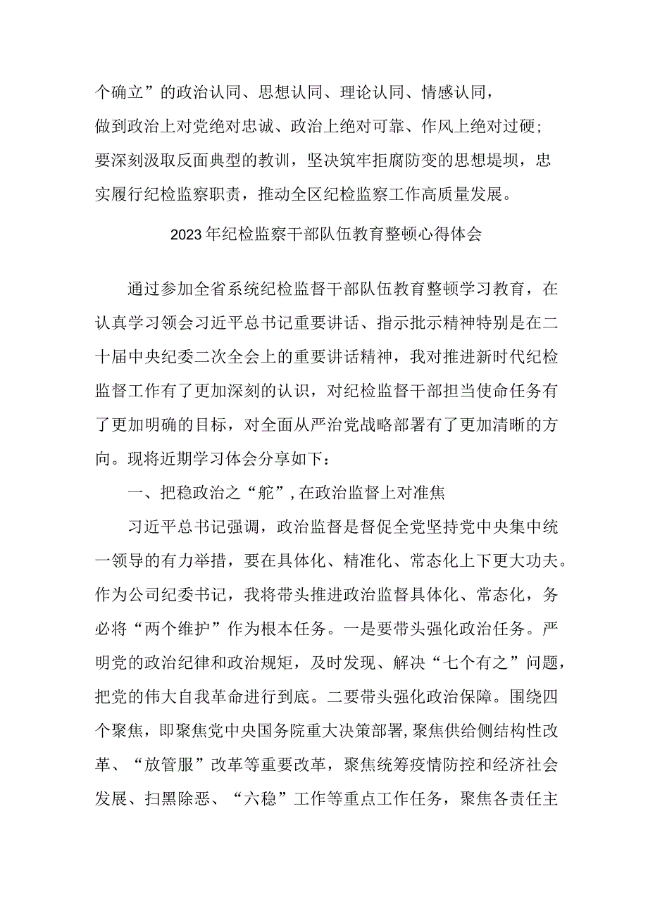 市区医院2023年纪检监察干部队伍教育整顿个人心得体会 （10份）.docx_第2页