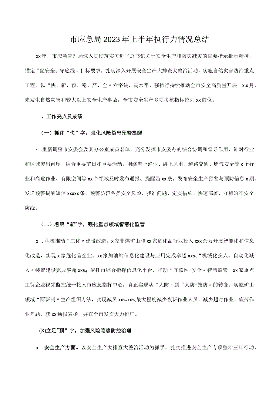 市应急局2023年上半年执行力情况总结.docx_第1页