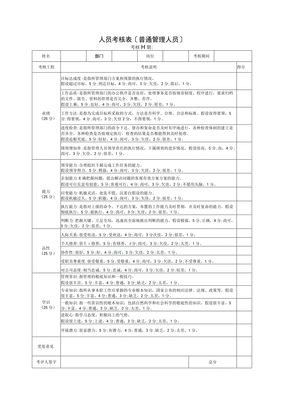 年终考核表普通与高层管理人员.docx_第1页