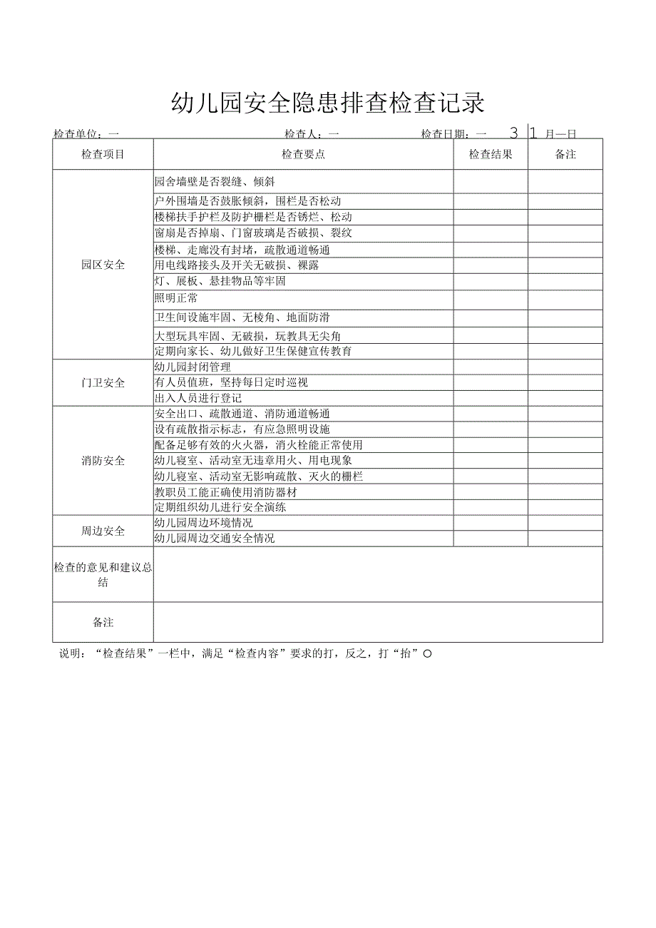 幼儿园安全隐患排查检查记录.docx_第1页