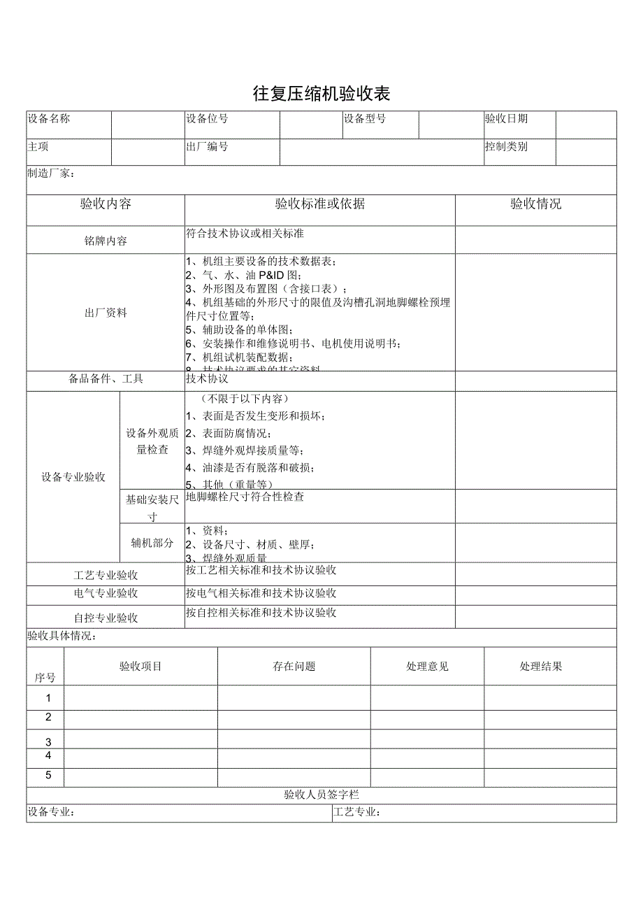 往复压缩机验收表.docx_第1页