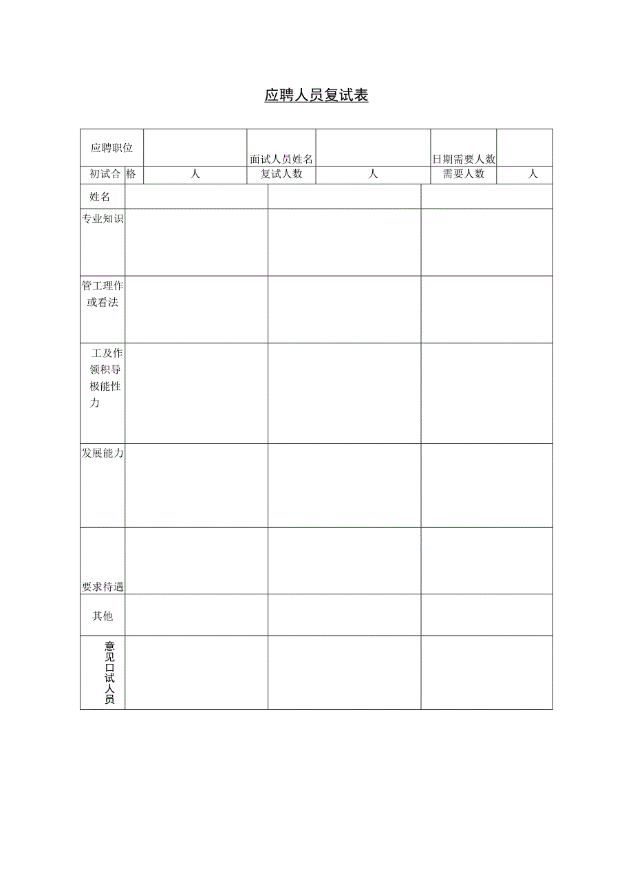 应聘人员复试表（打印版）.docx_第1页