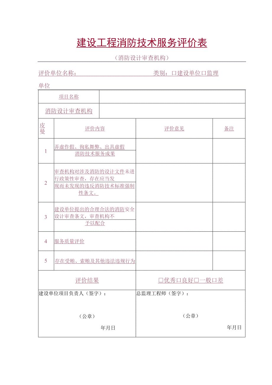 建设工程消防技术服务评价表.docx_第1页