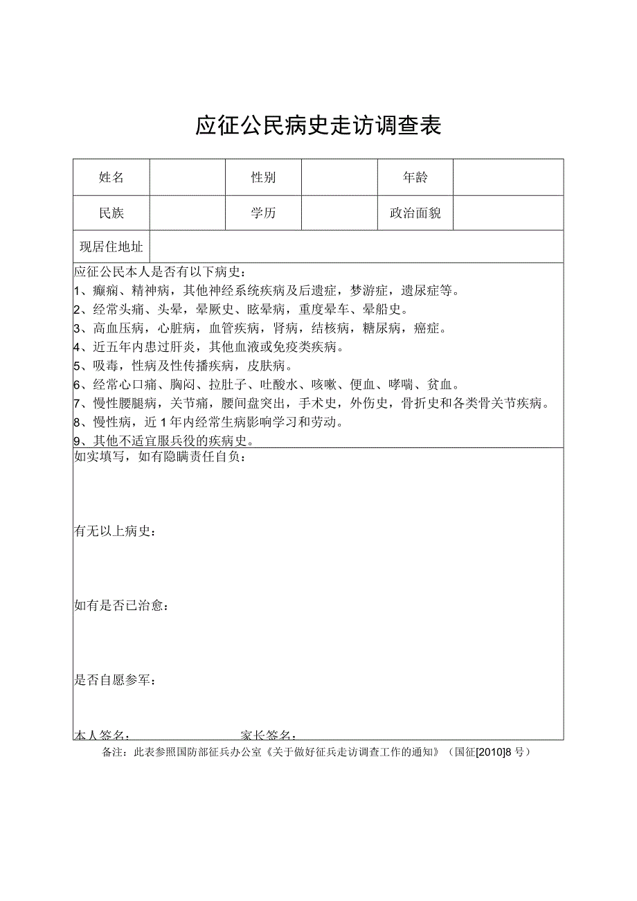 应征公民病史走访调查表.docx_第1页