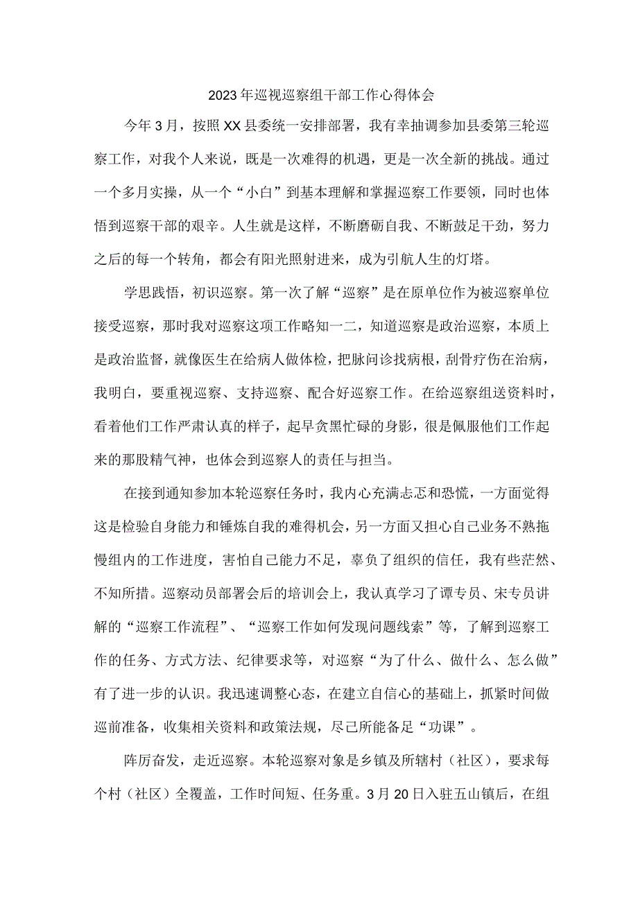 新编全省2023年纪检巡察组巡检工作个人心得体会 （合集8份）.docx_第1页