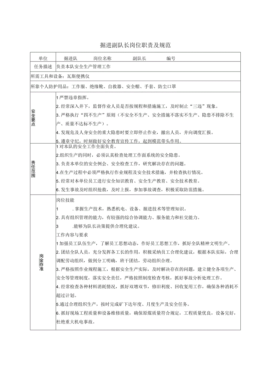 掘进副队长岗位职责及规范.docx_第1页