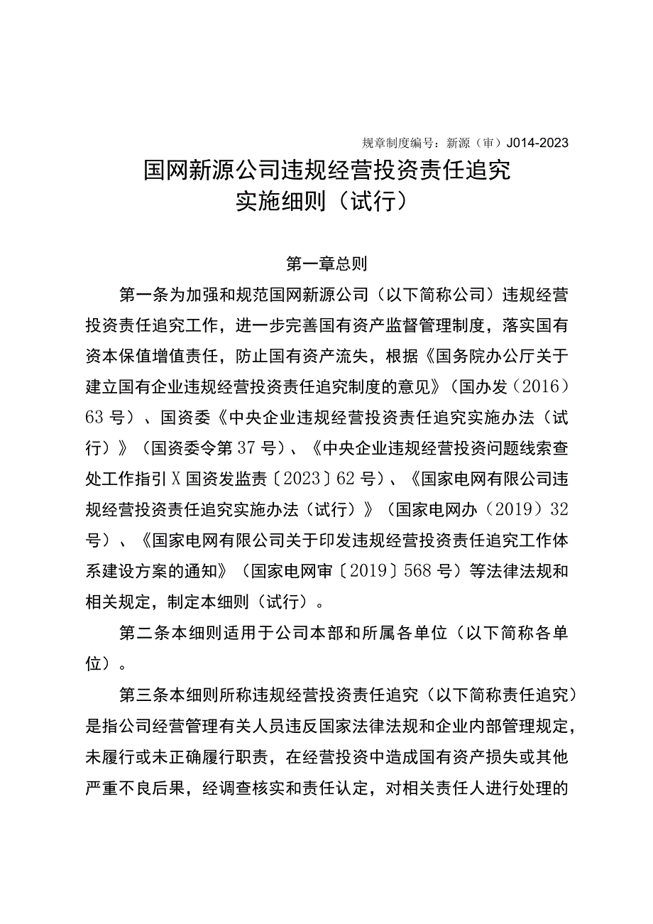 新源（审）J014-2021国家新源公司违规经营投资责任追究实施细则（试行）.docx_第1页