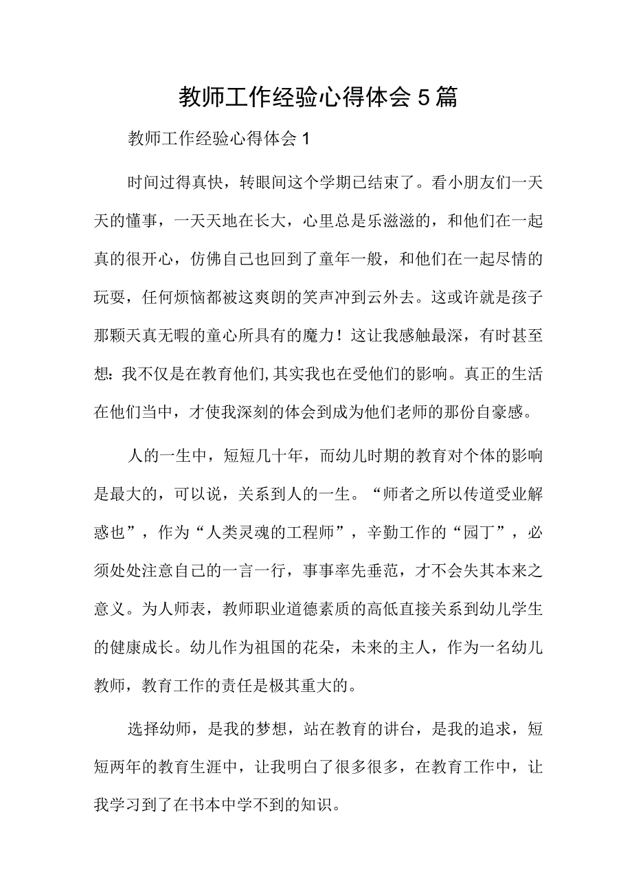 教师工作经验心得体会5篇.docx_第1页