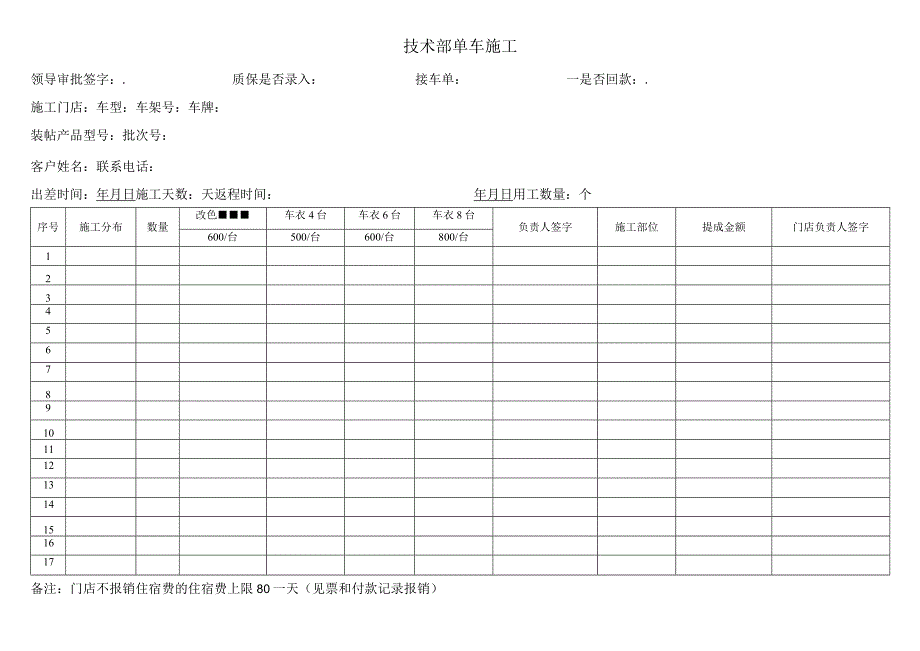 技术部单车施工记录单.docx_第1页