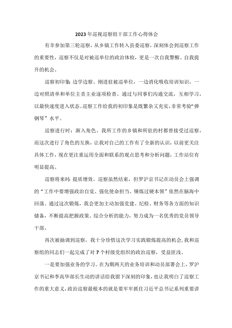 新编全省2023年纪检巡察组巡检工作个人心得体会 （精编八份）.docx_第1页