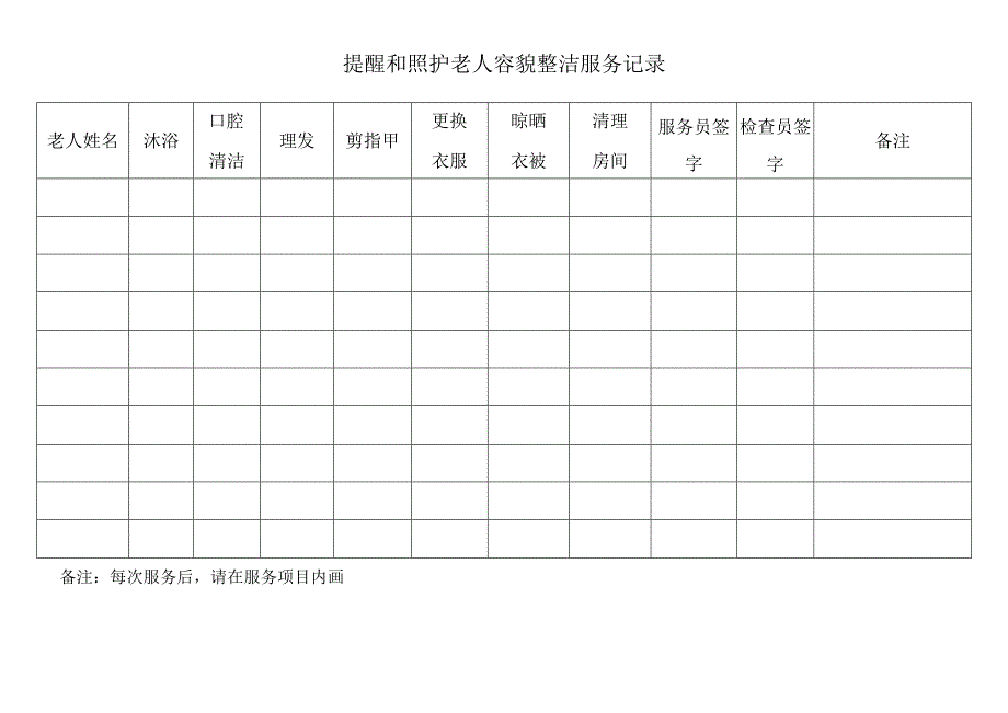 提醒和照护老人容貌整洁服务记录.docx_第1页