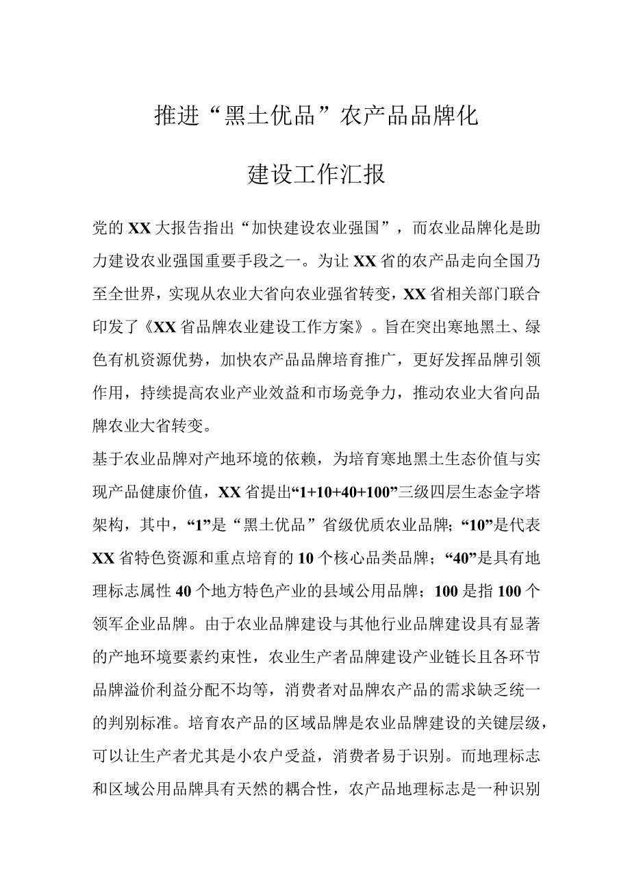 推进黑土优品农产品品牌化建设工作汇报.docx_第1页