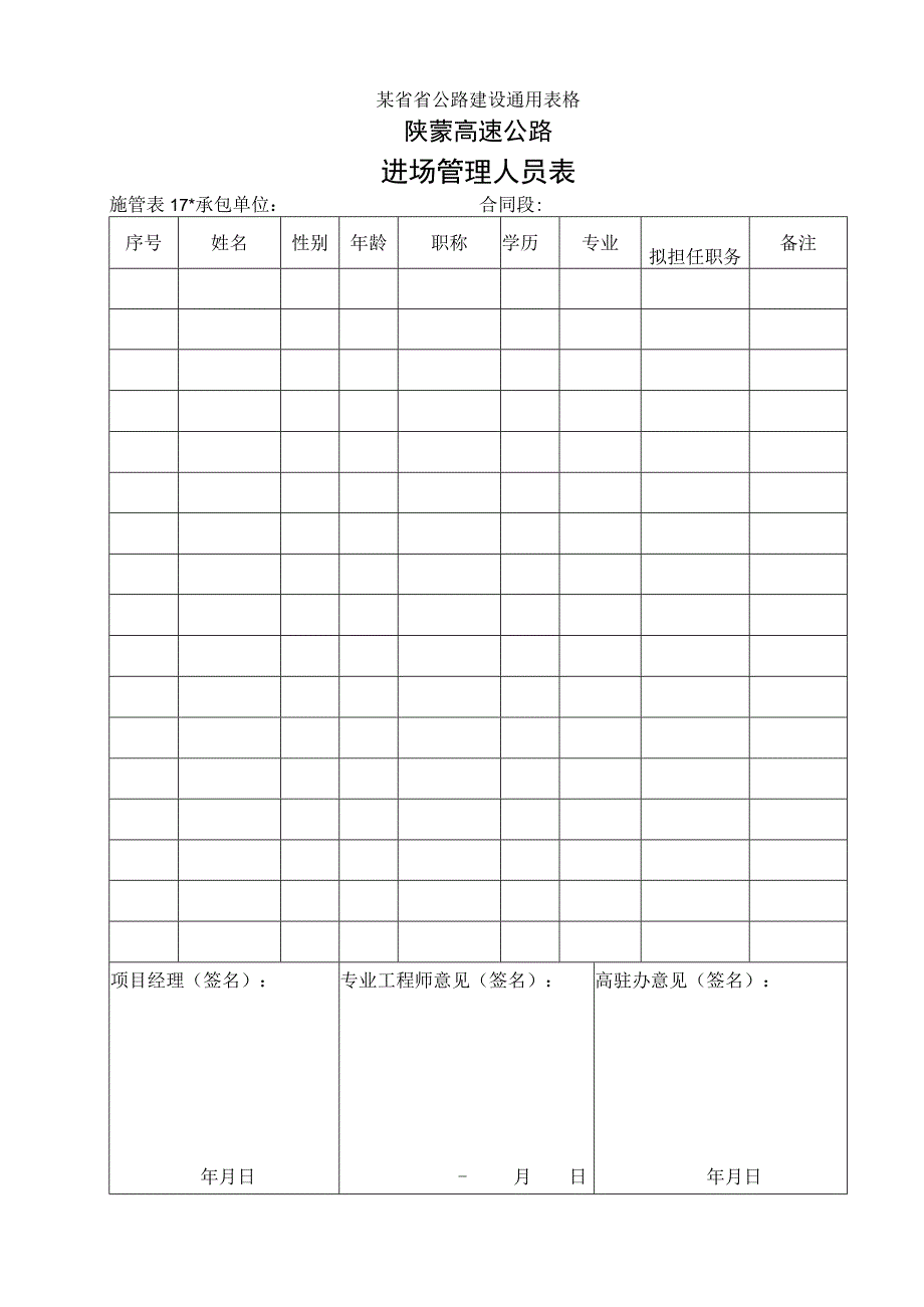 施管表17 进场管理人员工程文档范本.docx_第1页