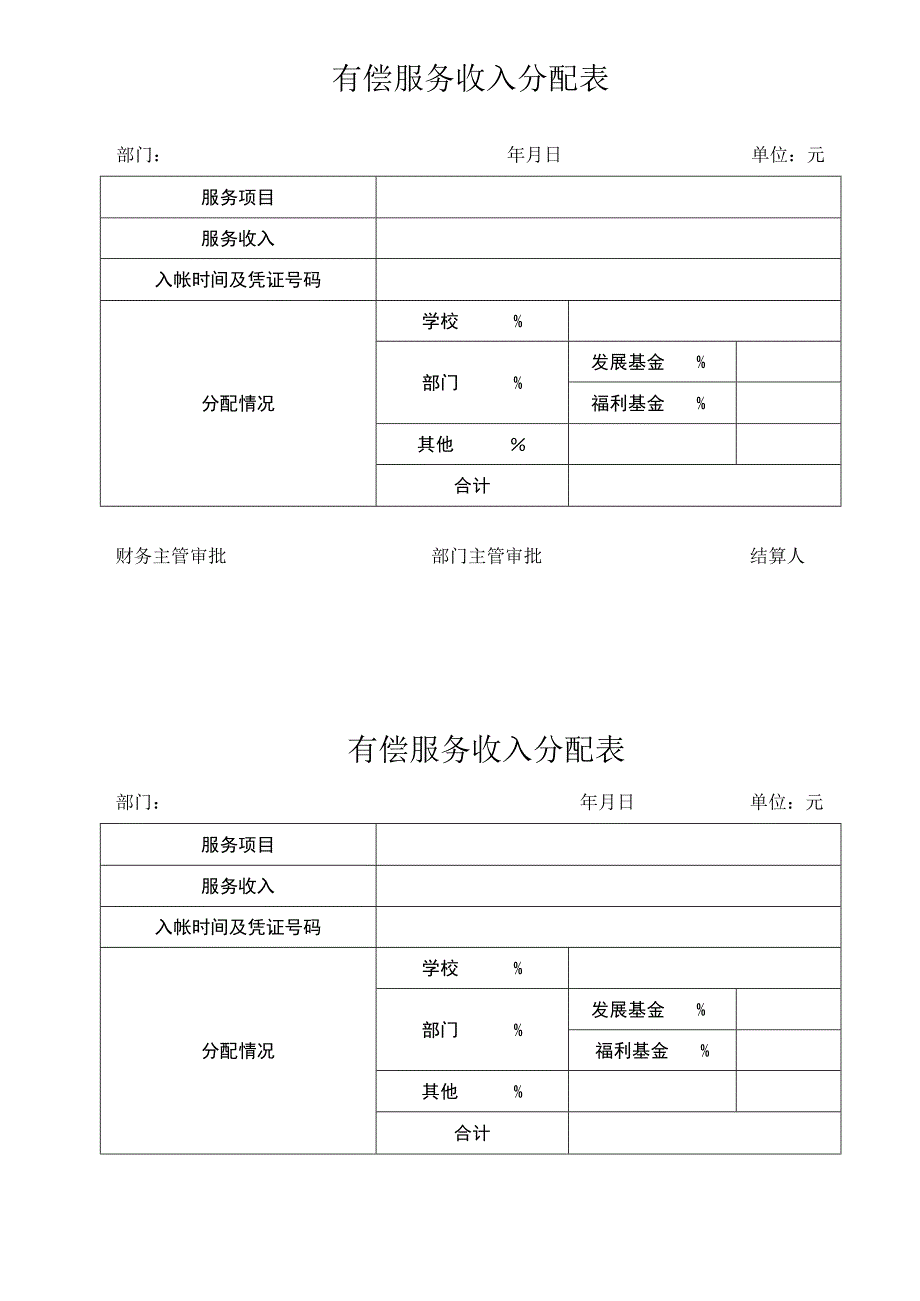 有偿服务收入分配表.docx_第1页