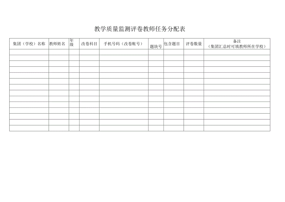 教学质量监测评卷教师任务分配表.docx_第1页