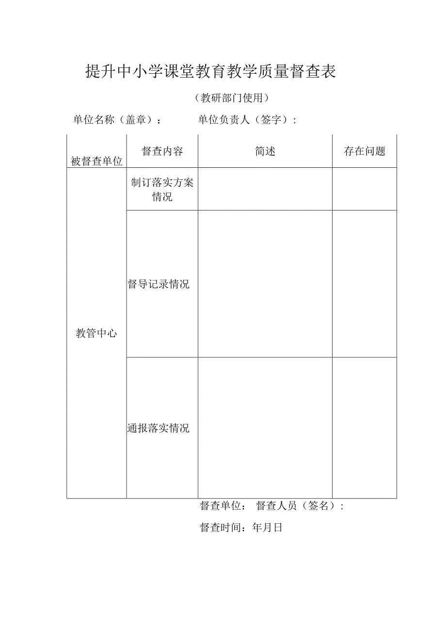 提升中小学课堂教育教学质量督查表(教研部门使用).docx_第1页