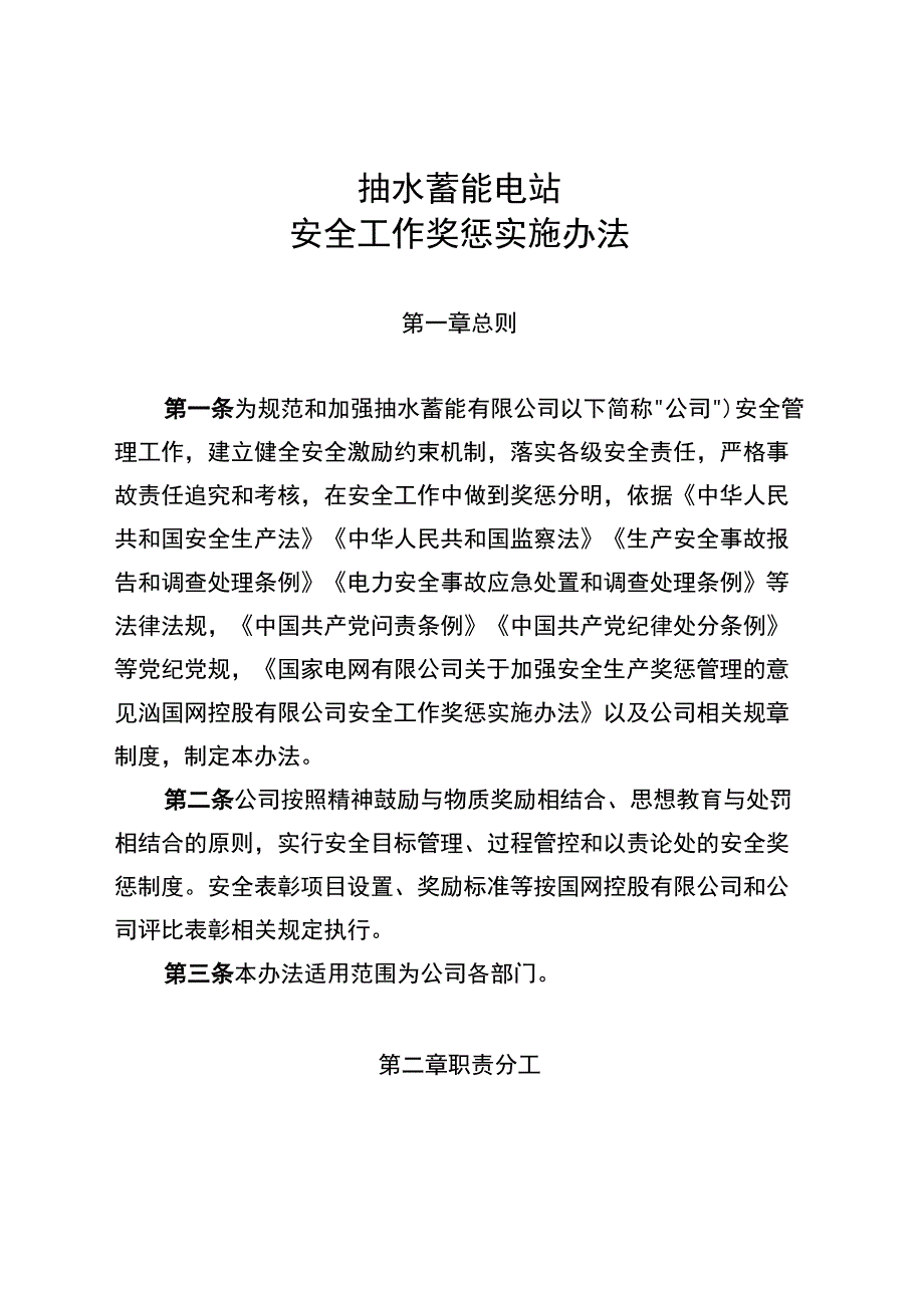 抽水蓄能电站安全工作奖惩实施办法.docx_第1页