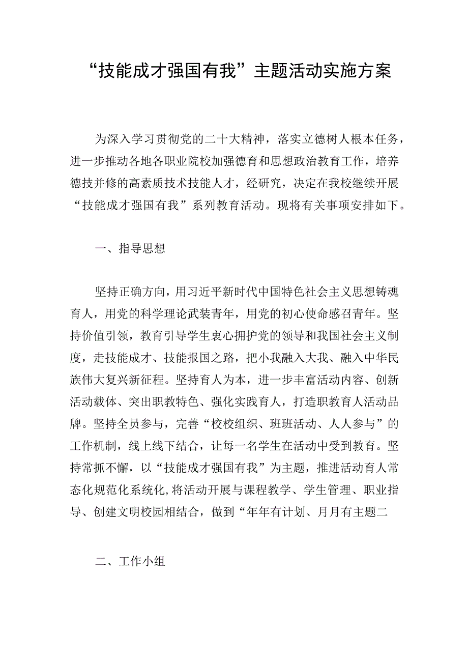 技能成才 强国有我主题活动实施方案.docx_第1页