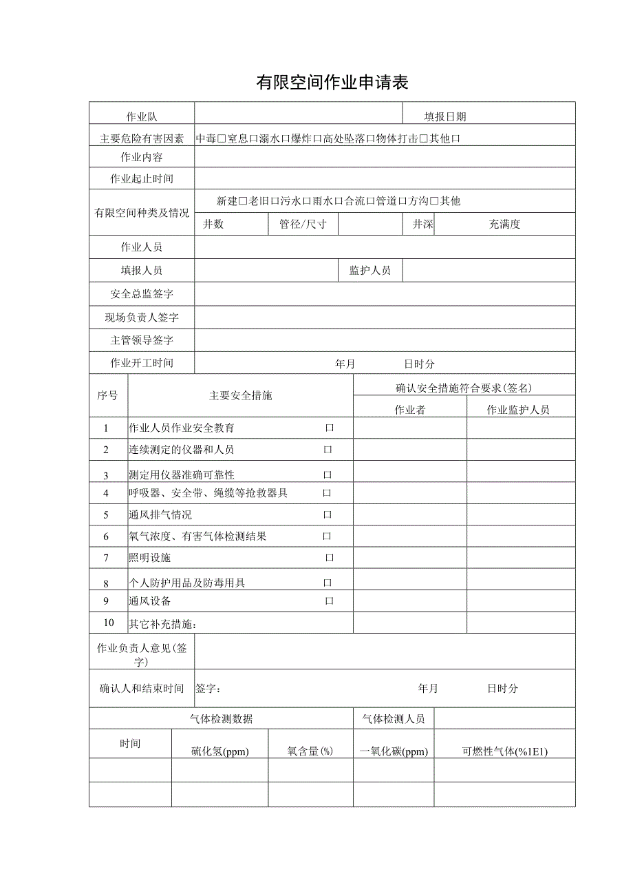 有限空间作业申请表.docx_第1页