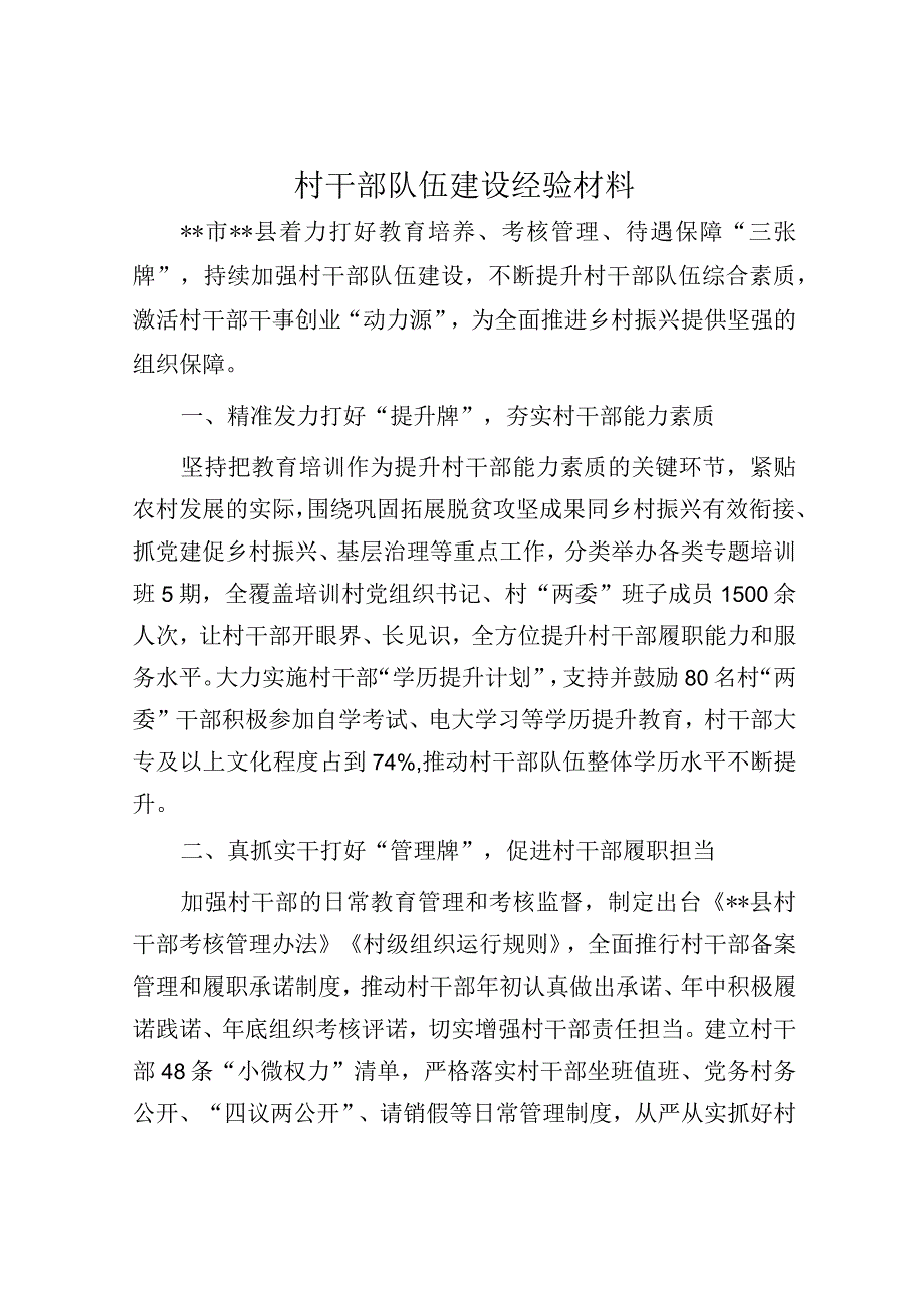 村干部队伍建设经验材料.docx_第1页