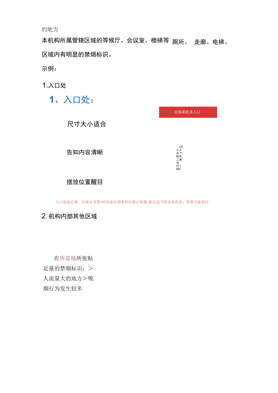 本机构所属管辖区域的等候厅、会议室、厕所、走廊、电梯、楼梯等区域内有明显的禁烟标识.docx_第1页