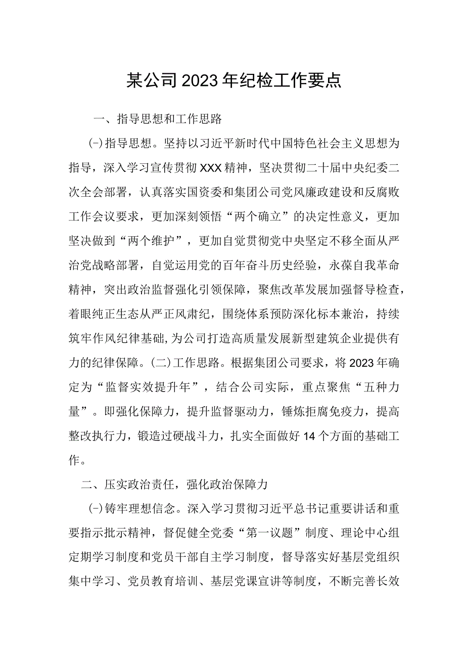 某公司2023年纪检工作要点.docx_第1页