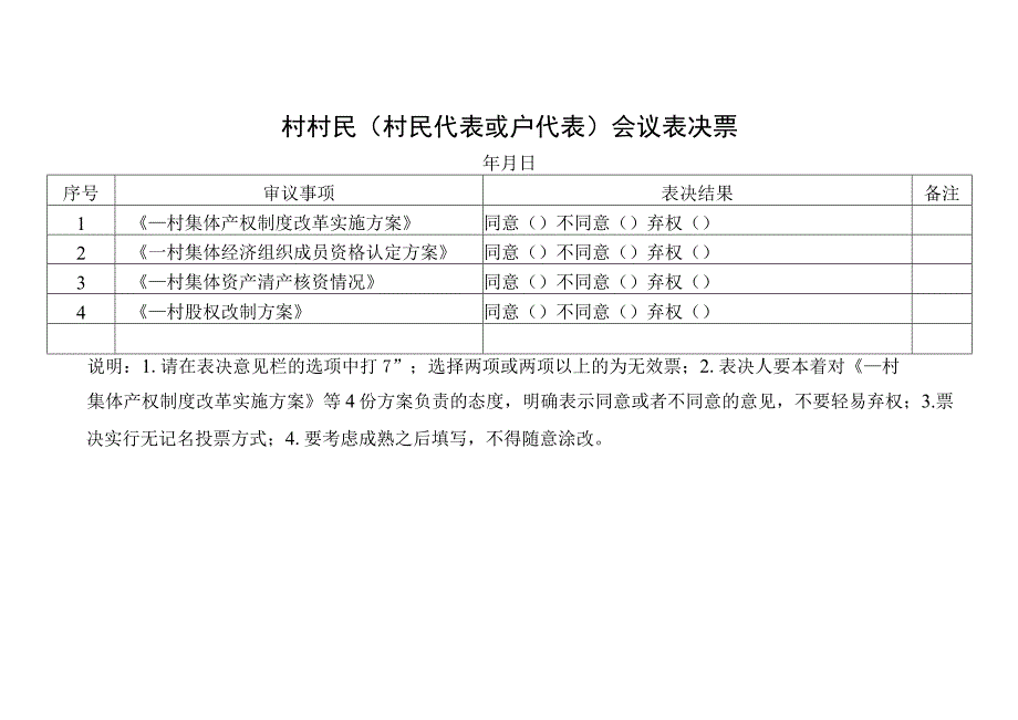 村民（村民代表或户代表）会议表决票.docx_第1页