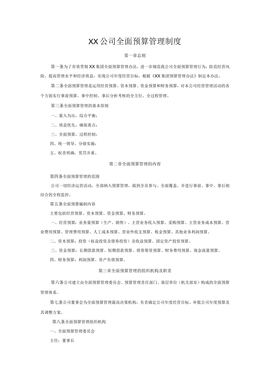 某公司全面预算管理制度模板.docx_第1页