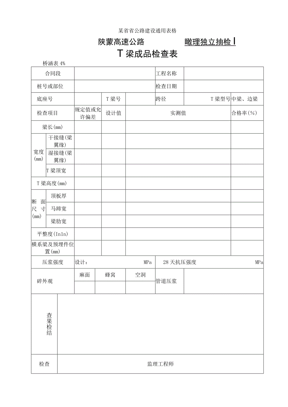 桥涵表41 T型梁成品检查表工程文档范本.docx_第1页