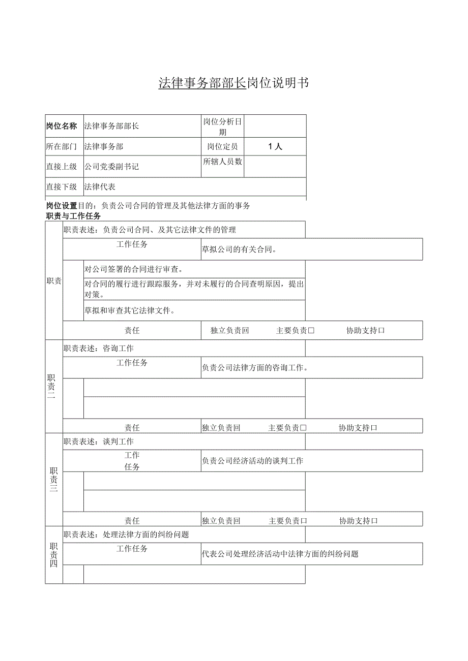 法律事务部部长与法律代表的岗位说明书.docx_第1页