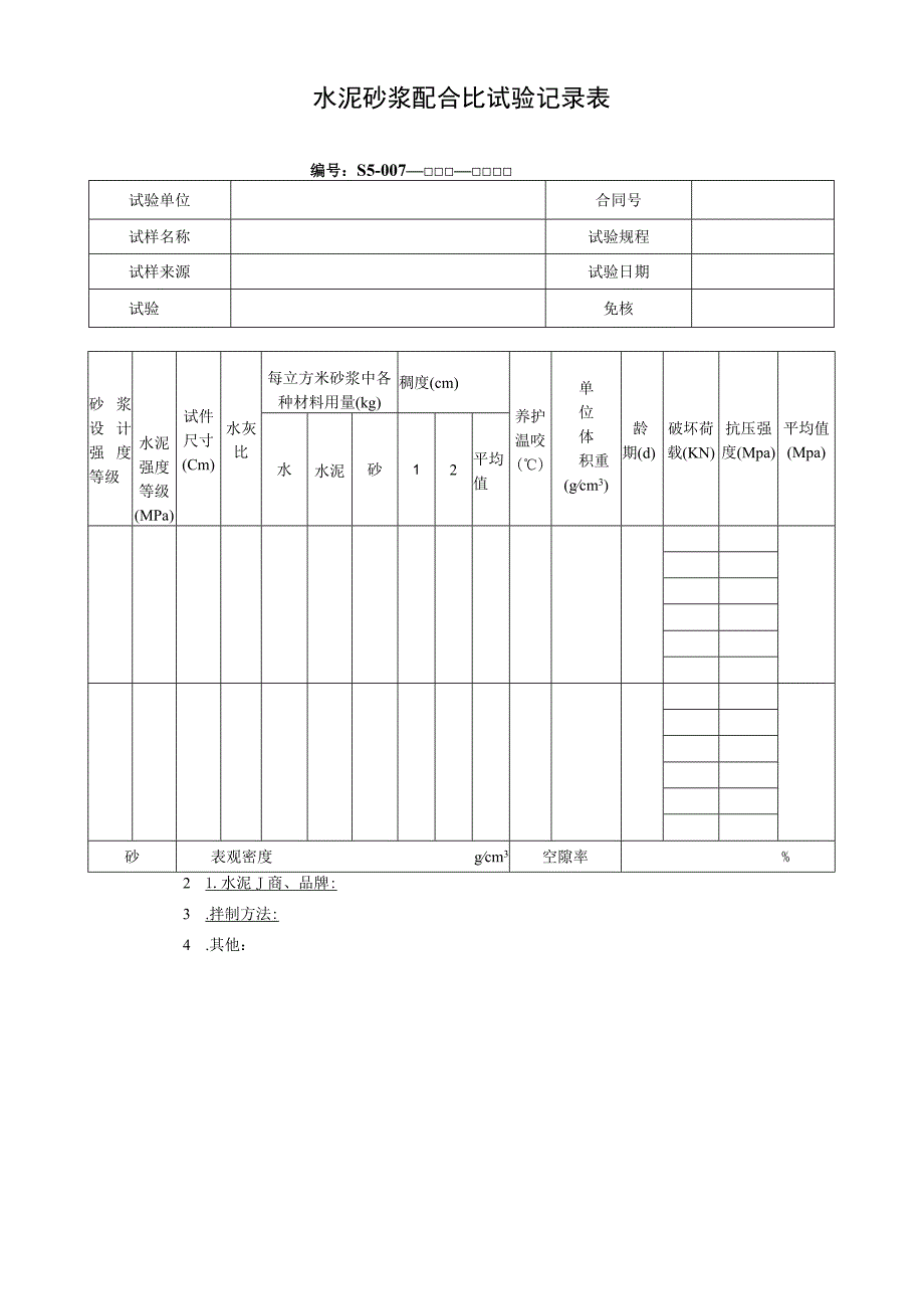 水泥砂浆配合比试验记录表.docx_第1页