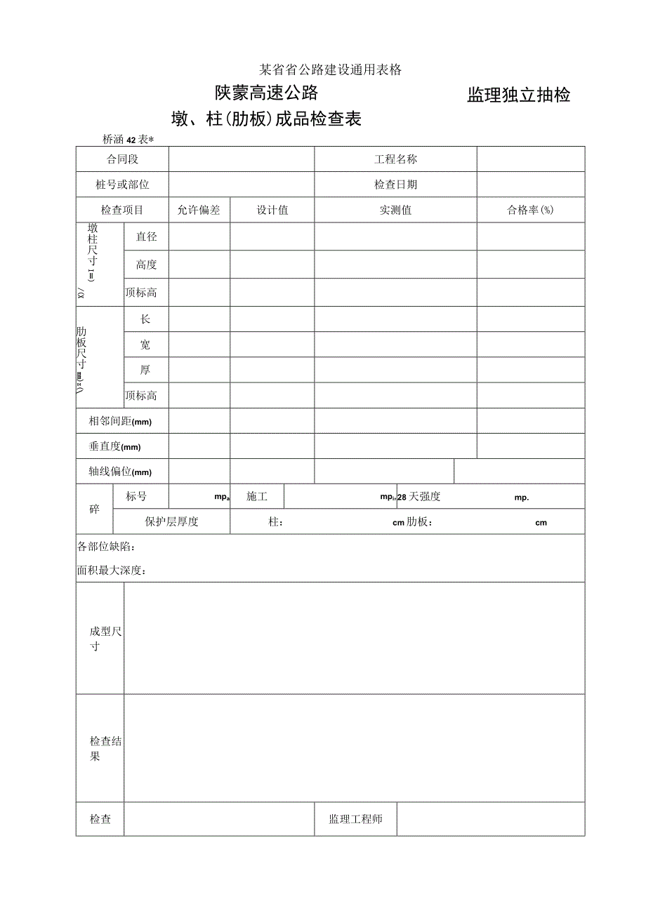 桥涵表42墩柱肋板成品检查表工程文档范本.docx_第1页