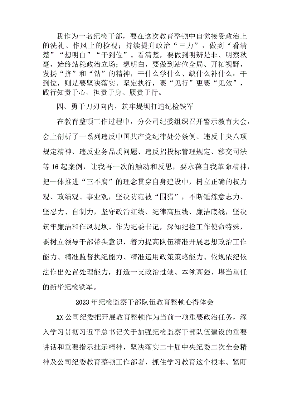 民营单位2023年纪检监察干部队伍教育整顿心得体会 汇编12份.docx_第2页