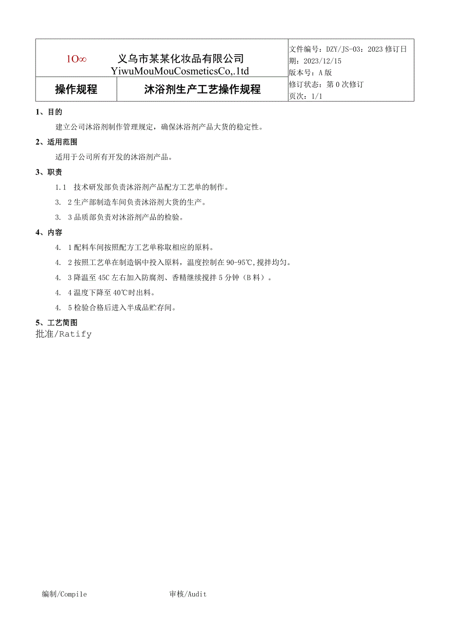 沐浴露生产工艺操作规程.docx_第1页