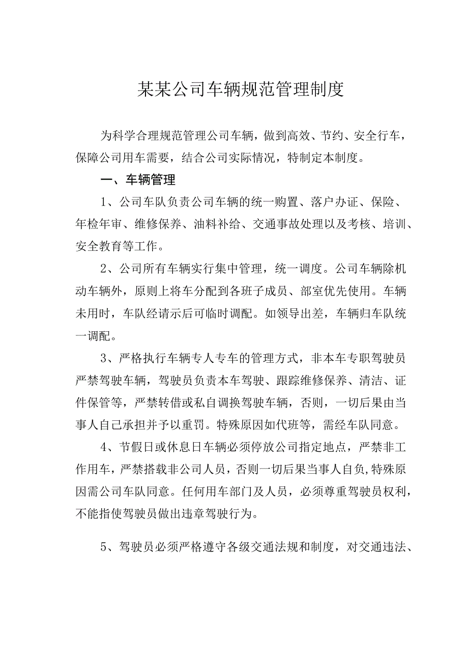 某某公司车辆规范管理制度.docx_第1页