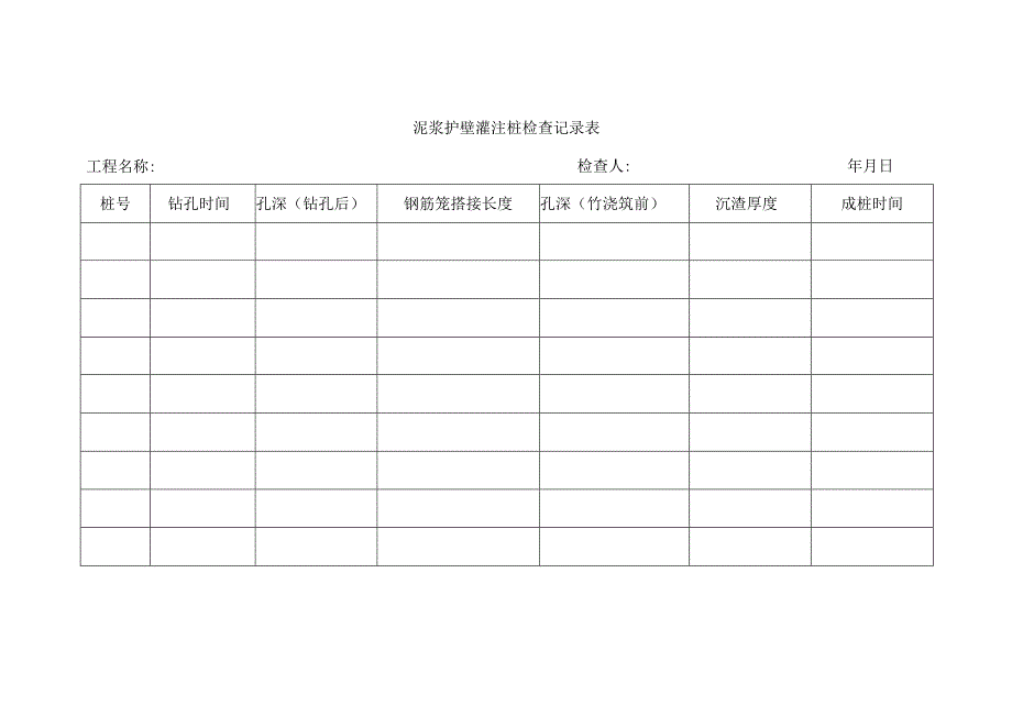 泥浆护壁灌注桩检查记录表.docx_第1页