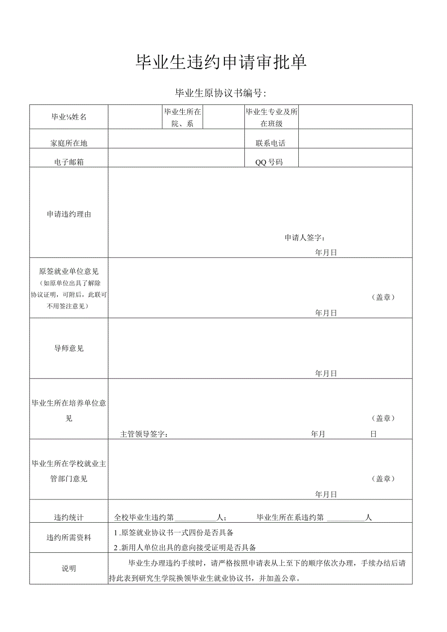 毕业生违约申请审批单.docx_第1页