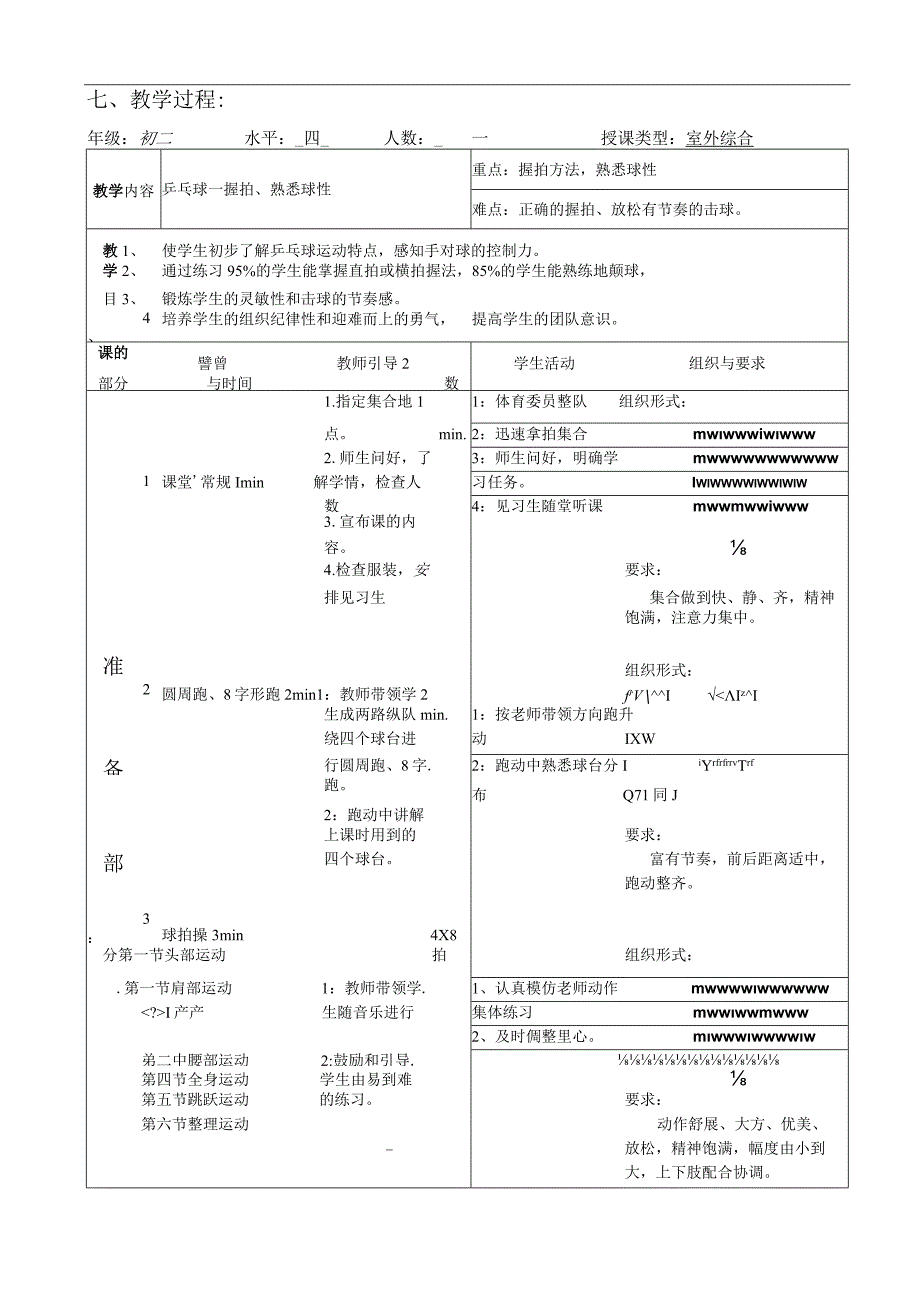 水平四七年级体育乒乓球握拍熟悉球性教学设计及教案.docx_第2页