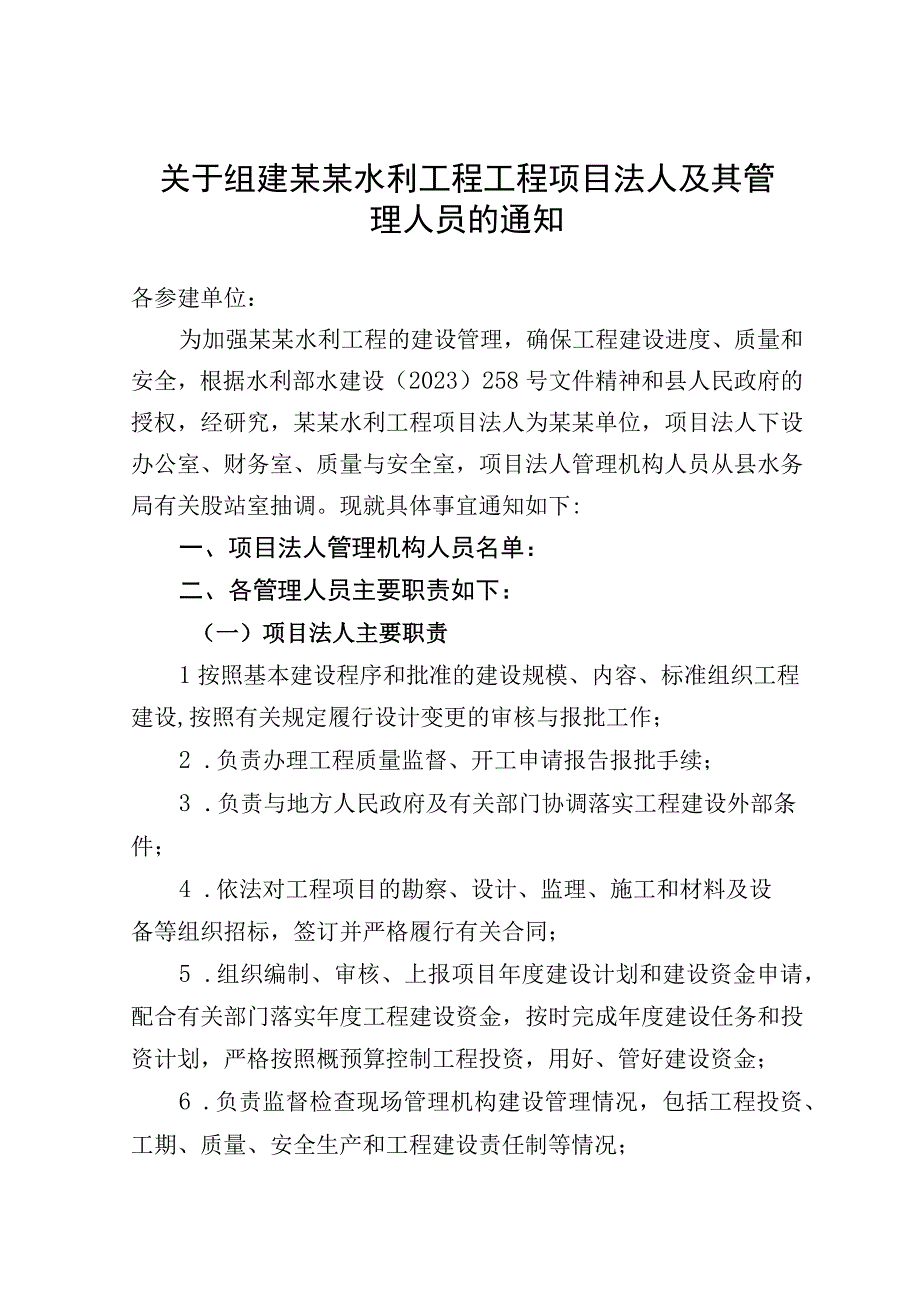 水利工程项目法人组建方案（范本）.docx_第1页