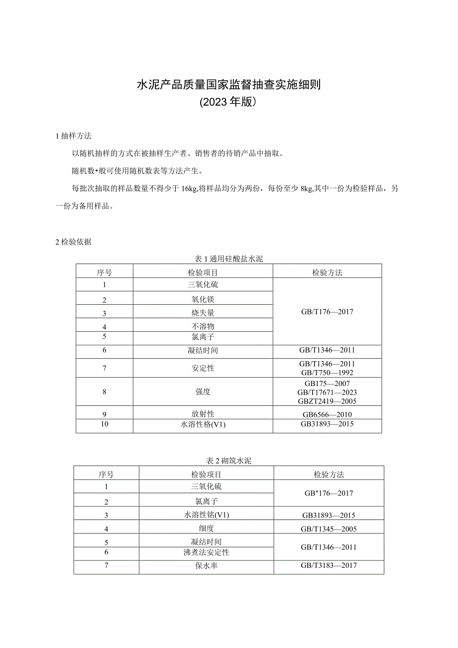 水泥产品质量国家监督抽查实施细则（2023年版）.docx_第1页