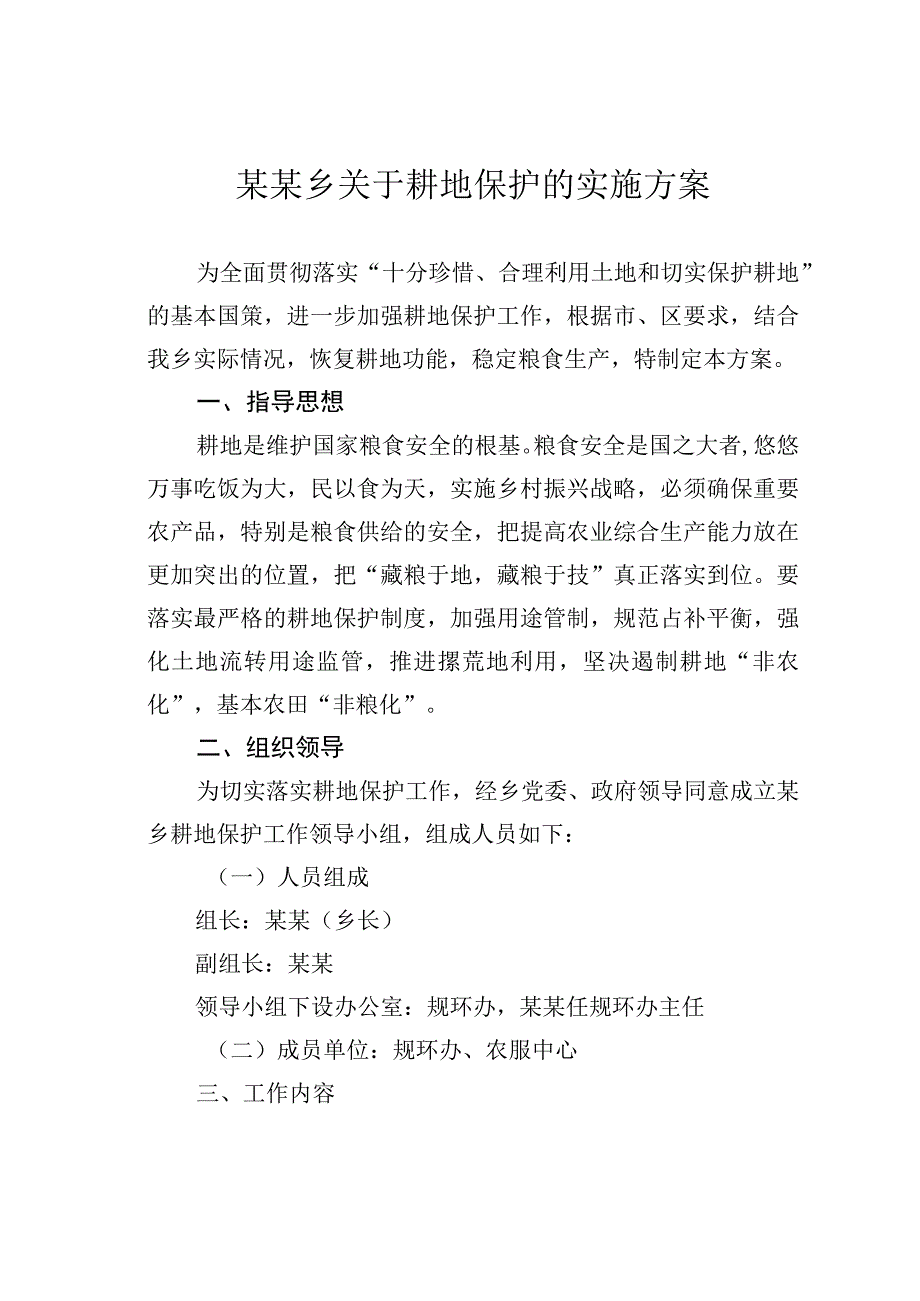 某某乡关于耕地保护的实施方案.docx_第1页