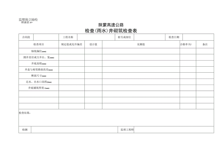 桥涵表57 检查雨水井砌筑检查表工程文档范本.docx_第1页