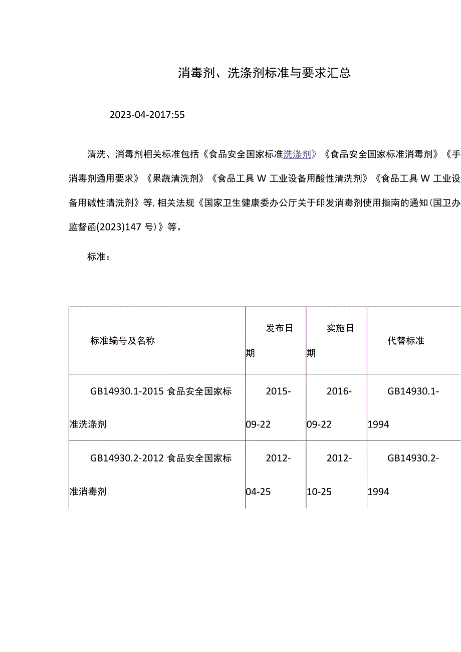 消毒剂、洗涤剂标准与要求汇总.docx_第1页